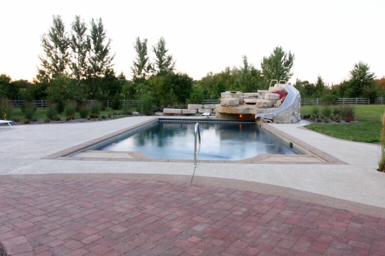 gunite pool with water slide and water fall