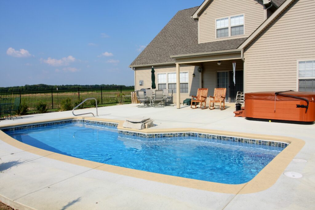 Aquarius pool project with a contrasting deck border around the water